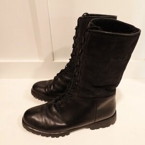 Salvatore Ferragamo Sport 10B Boot Black Leather Fleece Insulated Combat DU24670
